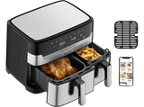Freidora de aire - Moulinex Dual Fry & Grill EZ905D, Cocinado Dual, 2 Cubetas, 2700W, 8.3 L, 200 °C, Tecnol. Extra-Crisp, Grill, 8 Modos, Táctil, Inox