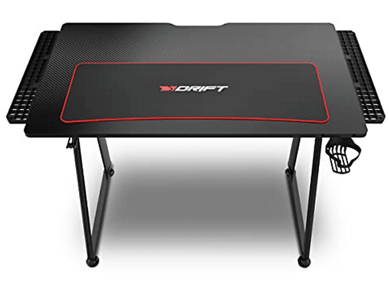 Mesa gaming - Drift DRDZ75, Acabado en fibra de carbono, Alfombrilla lavable, 113 x 60 x 75 cm, Negro