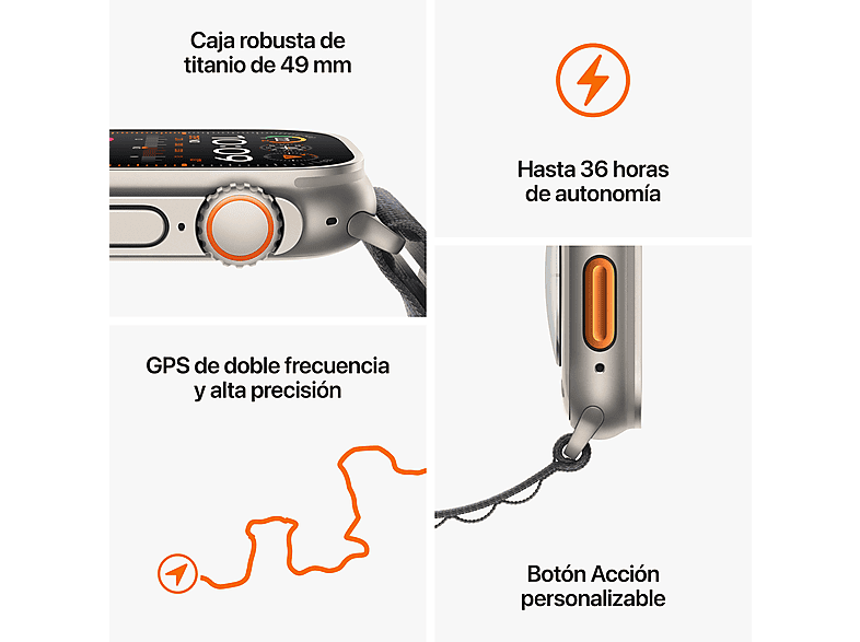 Apple Watch Ultra 2 (2023), GPS + Cellular, 49 mm, Caja de titanio, Gesto doble toque, Correa Ocean Band de color Azul