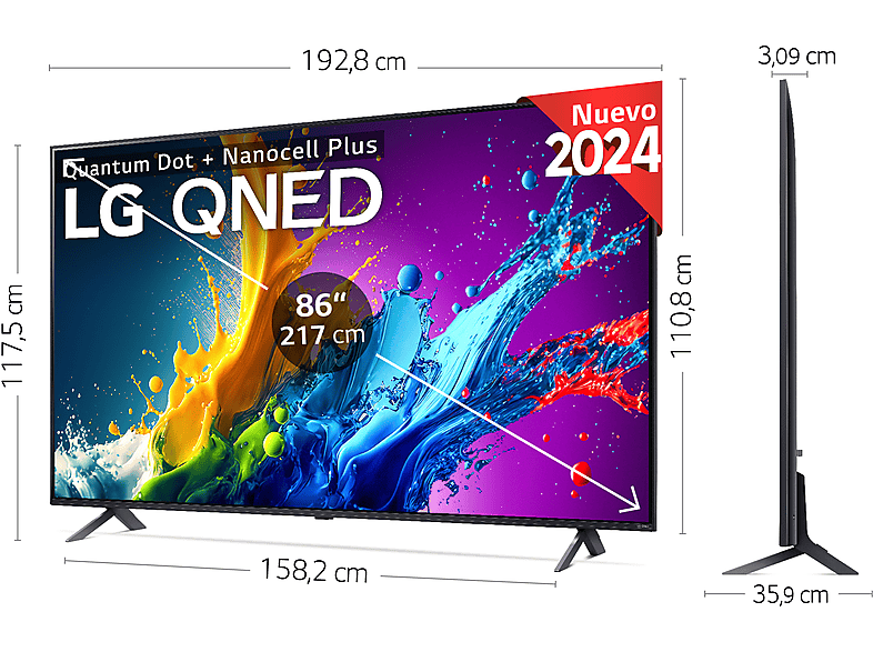 TV QNED 86 - LG 86QNED80T6A, UHD 4K, Procesador Inteligente 4K α5, Smart TV, DVB-T2 (H.265), Negro