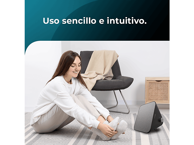 Calefactor - Cecotec ReadyWarm 1500 Max Ceramic Design Black, 1500 W, 3 modos, 15 m², Termostato regulable, Ligero, Black