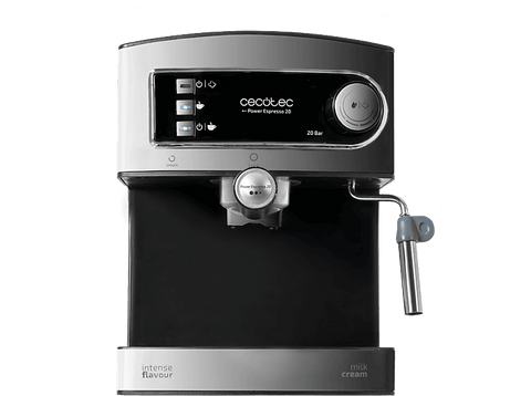 Cafetera express - Cecotec Power Espresso 20, 850W, Presión 20 bares, Depósito 1.5L, Brazo doble salida, Vaporizador, Inox
