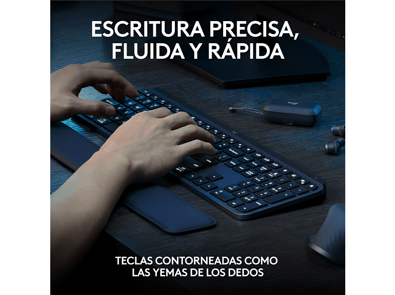 Pack Teclado + Ratón - Logitech Combo MX KEYS S, Inalámbrico, Bluetooth, Iluminación personalizable, Windows/Mac, USB C, Negro