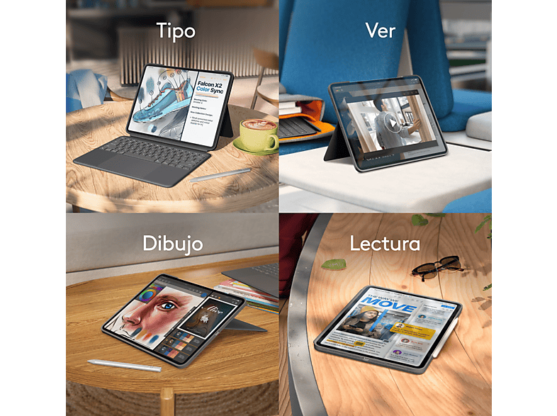 Funda con teclado - Logitech Combo Touch iPad Pro 13 inch, Retroiluminación, Accesos directos, Teclado extraíble, 4 modos de uso, Trackpad, Negro