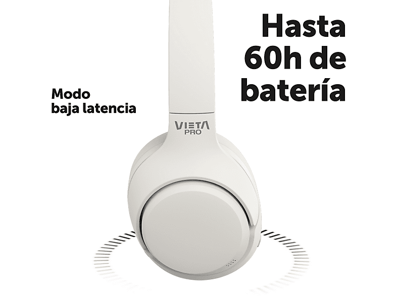Auriculares inalámbricos - Vieta Pro Calm 2, Circumaurales, Bluetooth, Cancelación de Ruido, 60h Autonomía, Blanco