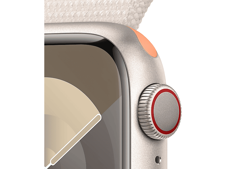Apple Watch Series 9 (2023), GPS+CELL, 41 mm, Gesto de doble toque, Caja de aluminio blanco estrella, Correa Sport Loop blanco estrella