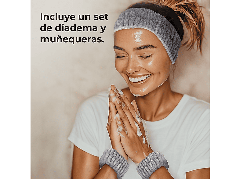 Limpiador facial - Cecotec FaceCare SkinRoutine, Dispositivo antiojeras, Masajeador facial, Kit de diadema y muñequeras, Limpiador facial, White