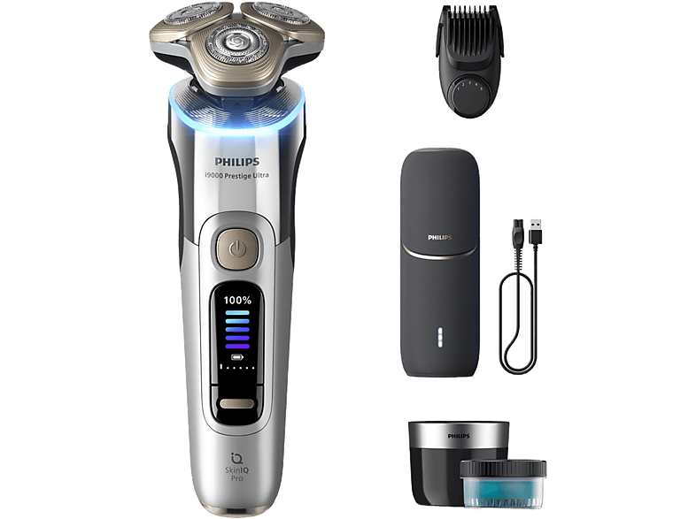 Afeitadora - Philips i9000 Prestige Ultra XP9404/46, Afeitado en seco/mojado con tecnología SkinIQ Pro, Sensor IA de presión y control, App smartphone
