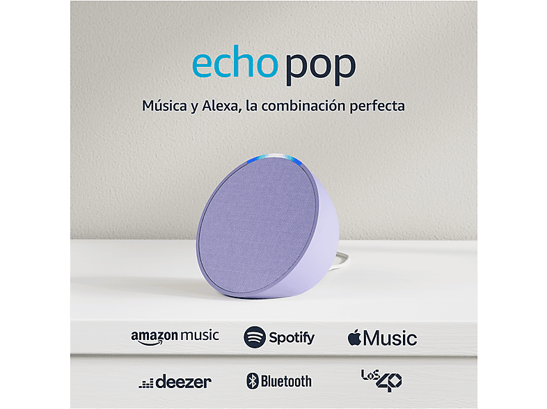 Altavoz inteligente - Amazon Echo Pop, Bluetooth con Alexa de sonido potente y compacto, Lavanda
