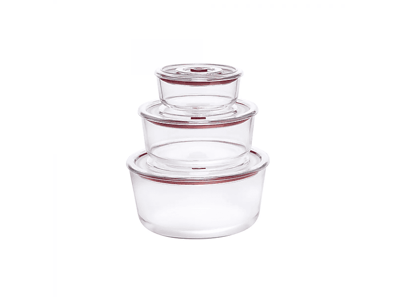 Recipiente hermético - Jata HREC4230, Pack de 3 Recipientes, Vidrio templado, Tapa con Función de Vacío, Transparente
