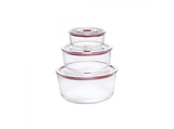 Recipiente hermético - Jata HREC4230, Pack de 3 Recipientes, Vidrio templado, Tapa con Función de Vacío, Transparente