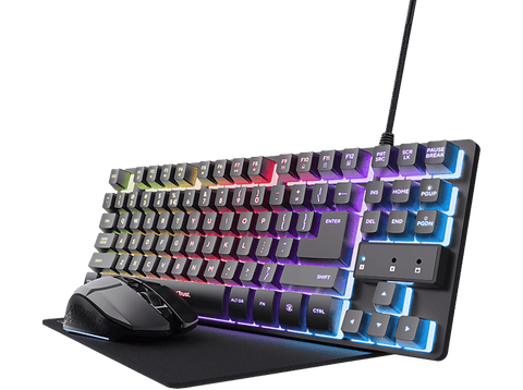 Pack gaming - Trust GXT 794, Ratón inalambrico, Teclado compacto TKL, Retroiluminación, Negro