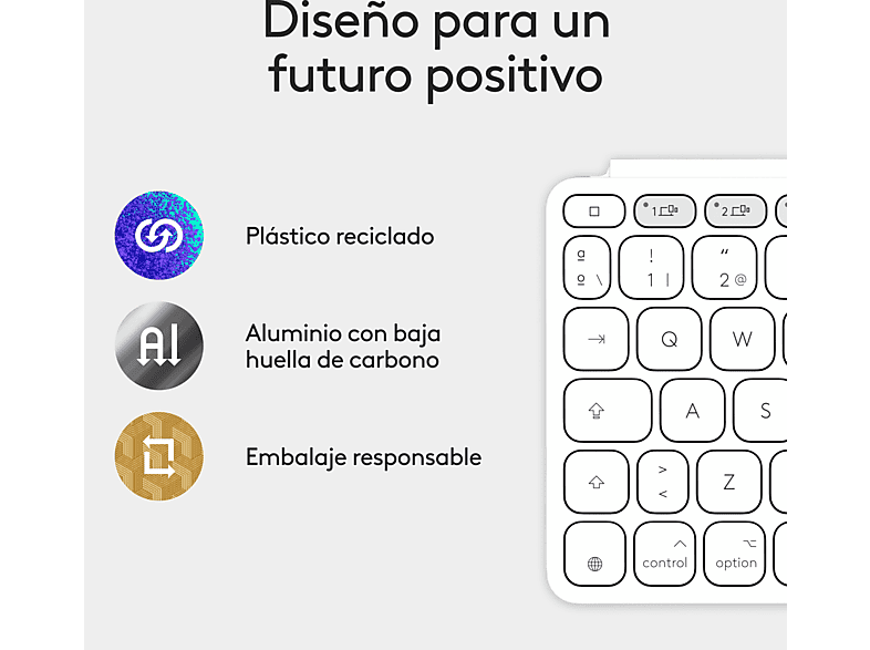 Teclado para tablet - Logitech Keys to Go 2 para iPad, Bluetooth, Accesos directos, Multidispositivo, Smart Actions, iPad, iPhone y Macbook, Blanco