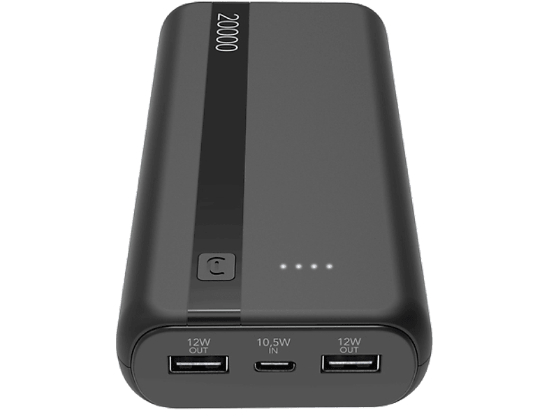 Powerbank - CellularLine PBENTRY20000K, 20000 mAh, USB tipo A y C, Negro