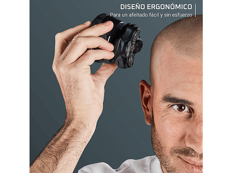 Afeitadora  Rowenta Barber Experience, Afeitadora de cabeza, 5 cabezales, Autonomía 80 min, Wet & Dry, Ergonómico, Cuchillas flexibles, Neceser, Negro