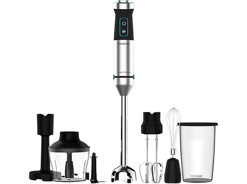 Batidora de mano - Cecotec Power TitanBlack 1500 XL PerfectCream&Crush, 1500 W, 0.8 l, Función Turbo, Plata