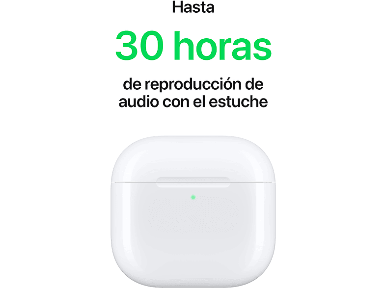 Apple AirPods 4 (2024 4ª gen), Inalámbricos, Bluetooth®, Estuche de carga inalámbrico, Chip H2, Siri, USB-C, Blanco