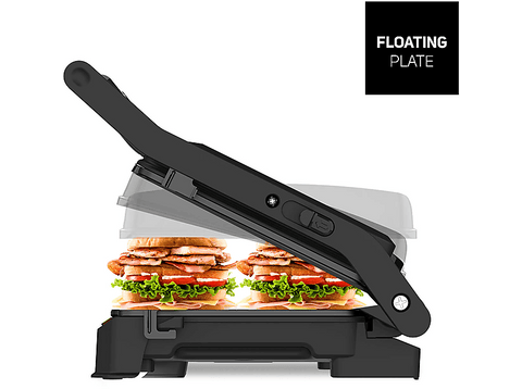 Grill - Taurus GR1002X, Parrilla eléctrica,1000 W, Apertura 180º, Antiadherente libre PFOA, Placas adaptables, Gris