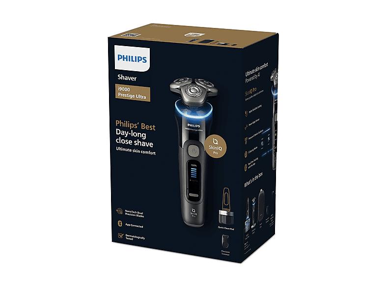 Afeitadora - Philips i9000 Prestige Ultra XP9400/31, Afeitado en seco/mojado con tecnología SkinIQ Pro, Sensor IA de presión y control, App smartphone