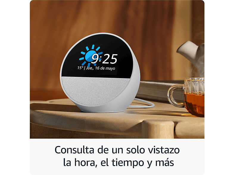 Reloj despertador inteligente - Amazon Echo Spot (modelo 2024), Sonido de calidad y Alexa, Azul