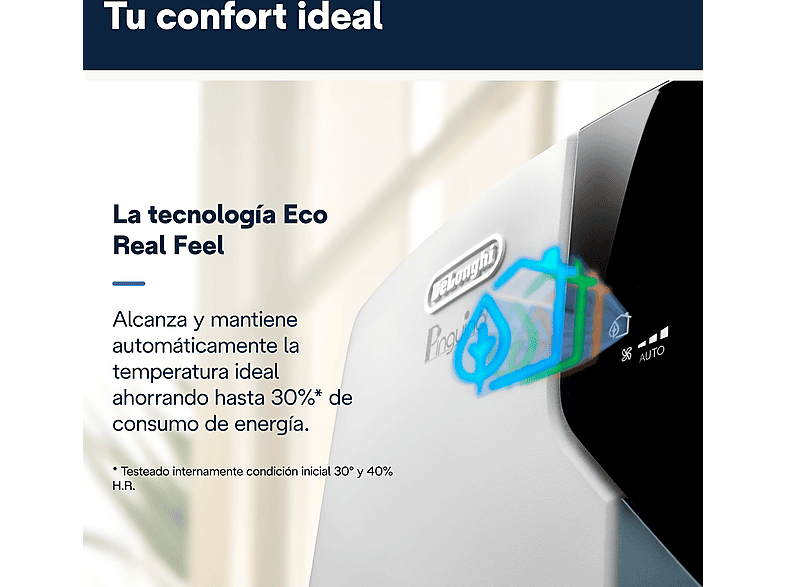 Aire acondicionado portátil - De'Longhi Pingüino PAC EX 105A+++, 2500 fg/h, 3 Velocidades, 100 m³, 63 dB(A), EcoRealFeel, Blanco