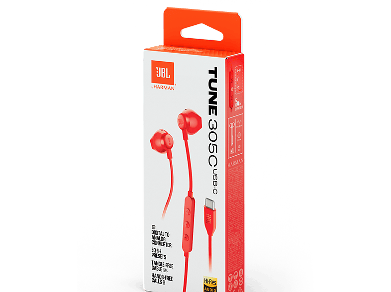 Auriculares de botón - JBL Tune 305C, Intraurales, Bluetooth, Con cable, Micrófono, Red