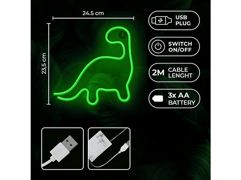 Luces LED - Forever RTV100298, Neón, USB, Dinosaur, Green