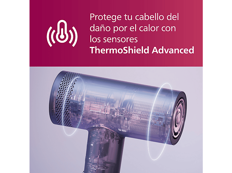 Secador - Philips SERIE 8000 BHD839/10, 1400 W, 7 Niveles de calor, 3 Velocidades, Difusor incluido, Azul Adriático