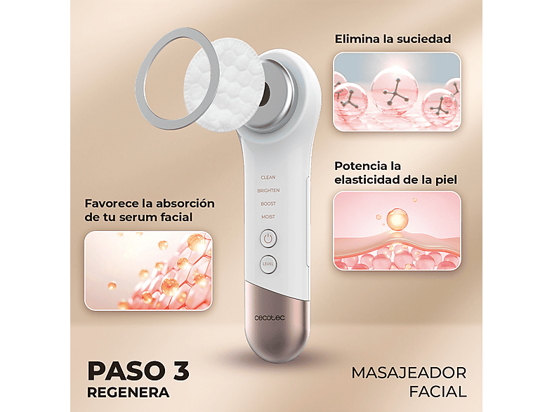 Limpiador facial - Cecotec FaceCare SkinRoutine, Dispositivo antiojeras, Masajeador facial, Kit de diadema y muñequeras, Limpiador facial, White