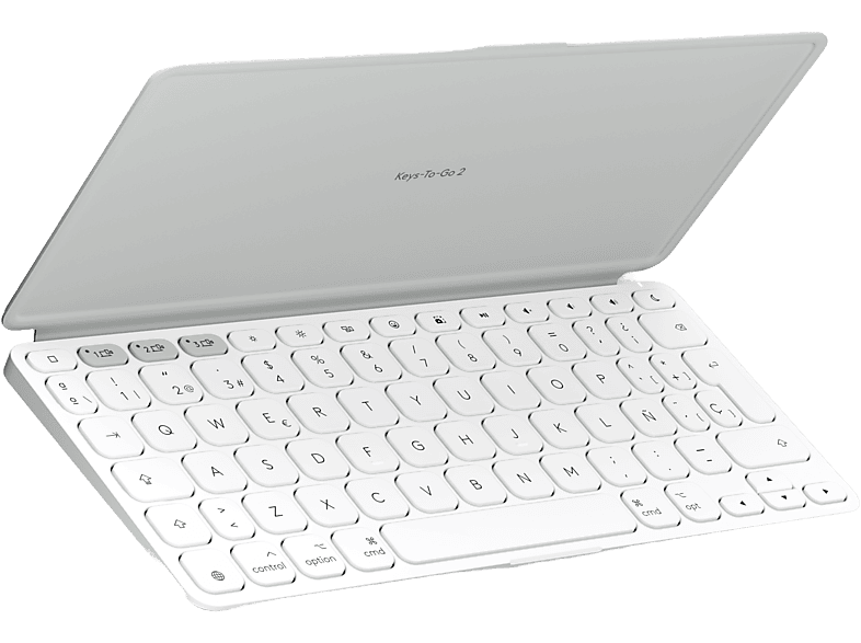 Teclado para tablet - Logitech Keys to Go 2 para iPad, Bluetooth, Accesos directos, Multidispositivo, Smart Actions, iPad, iPhone y Macbook, Blanco