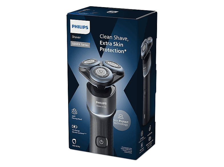 Afeitadora - Philips X5006/00, Autonomía de 50 min, Carga rápida, Lavable, Afeitado en seco/húmedo, Tecnología SkinGlide, Anticorrosión, Negro