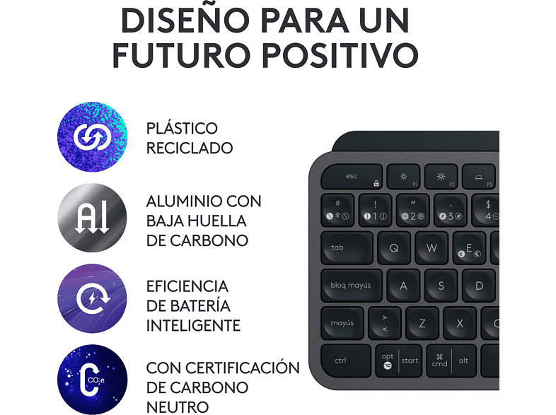 Pack Teclado + Ratón - Logitech Combo MX KEYS S, Inalámbrico, Bluetooth, Iluminación personalizable, Windows/Mac, USB C, Negro