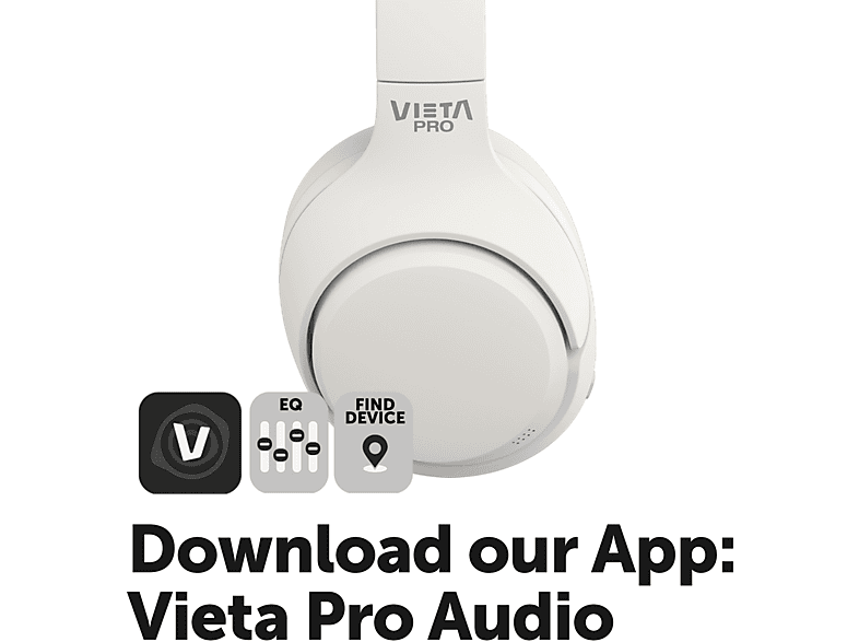 Auriculares inalámbricos - Vieta Pro Calm 2, Circumaurales, Bluetooth, Cancelación de Ruido, 60h Autonomía, Blanco