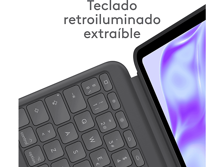 Funda con teclado - Logitech Combo Touch iPad Pro 13 inch, Retroiluminación, Accesos directos, Teclado extraíble, 4 modos de uso, Trackpad, Negro