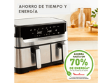Freidora de aire - Moulinex Dual Fry & Grill EZ905D, Cocinado Dual, 2 Cubetas, 2700W, 8.3 L, 200 °C, Tecnol. Extra-Crisp, Grill, 8 Modos, Táctil, Inox