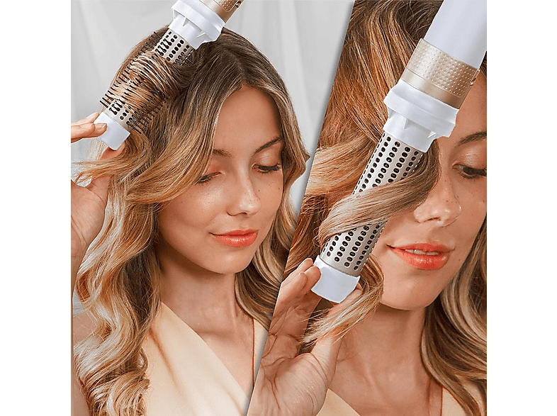 Moldeador - Cecotec Bamba CeramicCare 14in1 AirGlam Champagne, con tecnología Coanda, Cabezales con Revestimiento de Cerámica y Keratina, Champagne