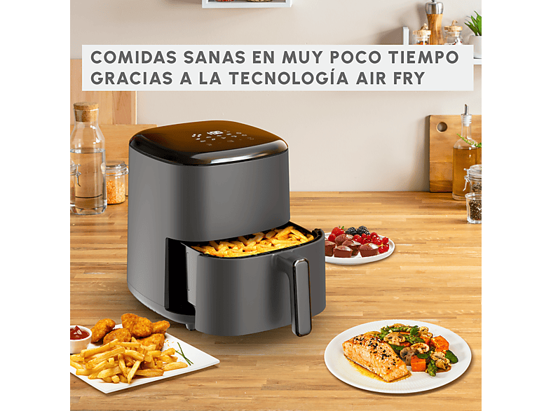 Freidora de aire - Moulinex Easy Fry Max 5L EZ245H,1500 W, 200 °C, 10 Programas, Tecnología Extra-Crisp, Temporizador, Panel Táctil LCD, Gris