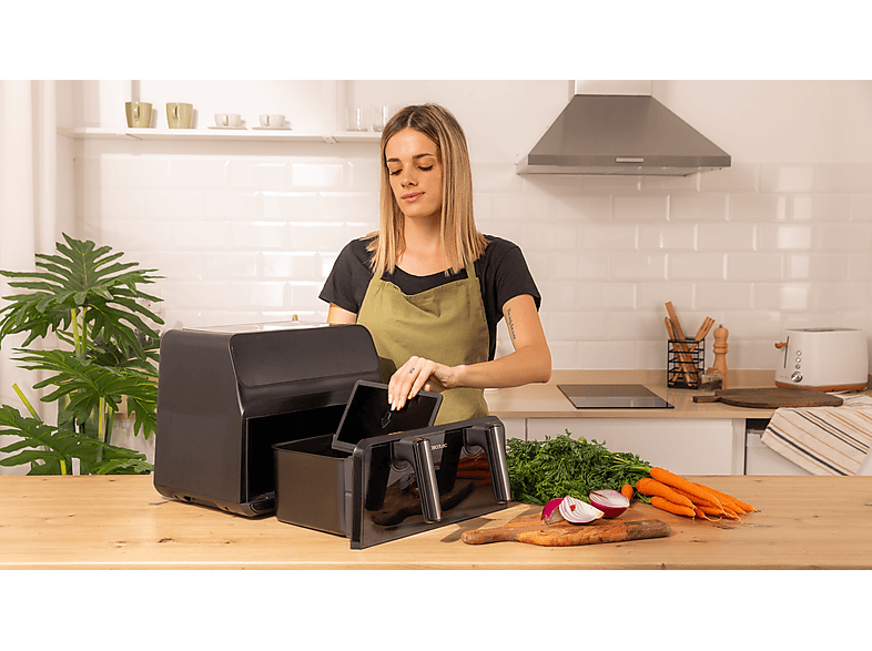 Freidora de aire - Cecotec Cecofry Advance 9000 Window, 2850 W, 9 L, Opción dividir la cubeta en dos de 4.5 L, 6 Modos, Black