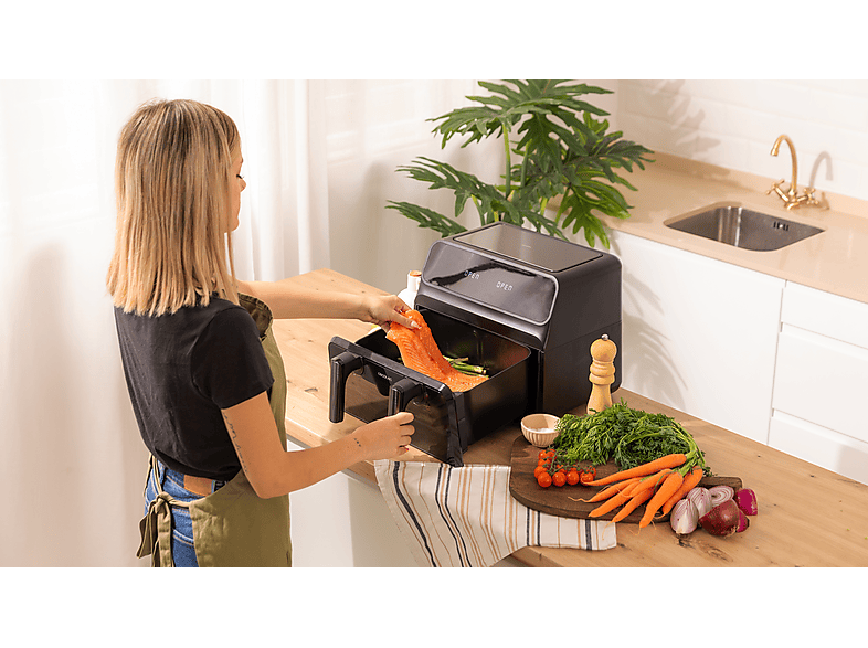 Freidora de aire - Cecotec Cecofry Advance 9000 Window, 2850 W, 9 L, Opción dividir la cubeta en dos de 4.5 L, 6 Modos, Black