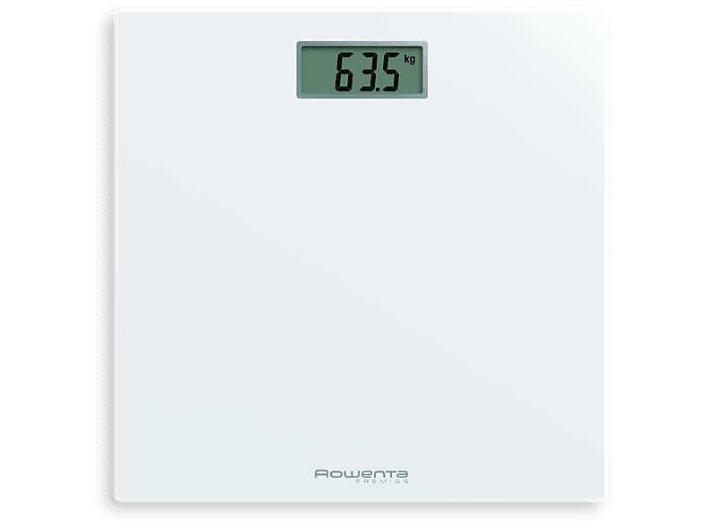 Báscula de baño - Rowenta Premiss BS1401V0, Peso máximo 150 kg, Vidrio Templado, Apagado Automático, Pantalla LCD, Diseño Extraplano, Blanco