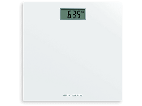 Báscula de baño - Rowenta Premiss BS1401V0, Peso máximo 150 kg, Vidrio Templado, Apagado Automático, Pantalla LCD, Diseño Extraplano, Blanco