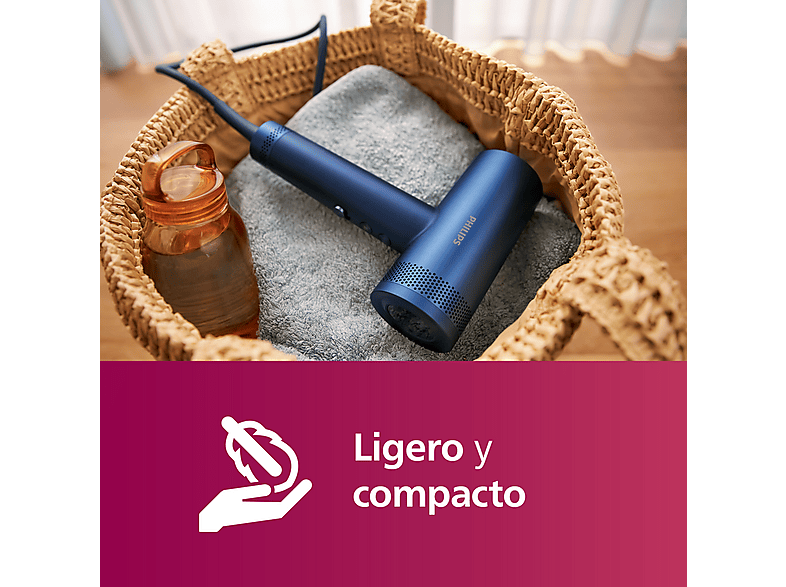 Secador - Philips SERIE 8000 BHD839/10, 1400 W, 7 Niveles de calor, 3 Velocidades, Difusor incluido, Azul Adriático