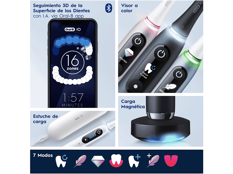 Cepillo eléctrico - Oral-B iO 6S, 5 modos, Pantalla interactiva, Sensor de presión, Negro