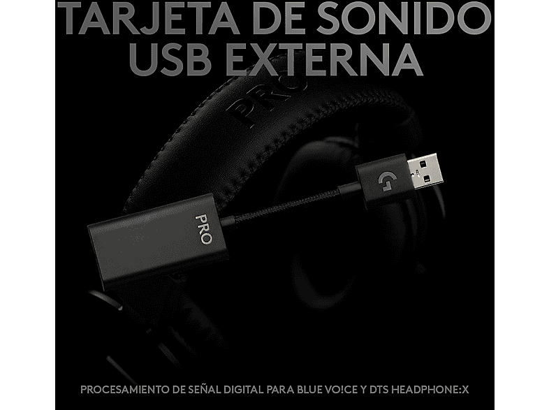 Auriculares gaming - Logitech G PRO X + HS STAND, Con cable, Micrófono BLUE VO!CE, Reducción de ruido, DTS HEADPHONE:X 2.0, Transductores 50 mm, Negro