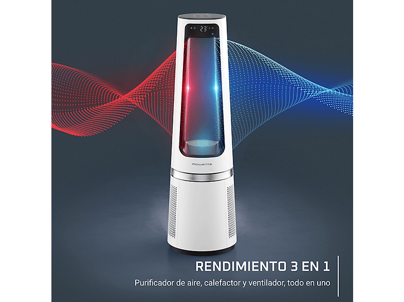 Purificador de aire - Rowenta Eclipse QU5060F, Ventilador y calefactor, 3 en 1, 2000W, 12 Velocidades, 8 m, 31 dB,  Modo día/noche, Silencioso, Blanco
