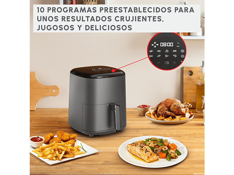 Freidora de aire - Moulinex Easy Fry Max 5L EZ245H,1500 W, 200 °C, 10 Programas, Tecnología Extra-Crisp, Temporizador, Panel Táctil LCD, Gris
