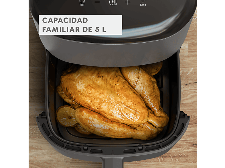 Freidora de aire - Moulinex Easy Fry Max 5L EZ245H,1500 W, 200 °C, 10 Programas, Tecnología Extra-Crisp, Temporizador, Panel Táctil LCD, Gris
