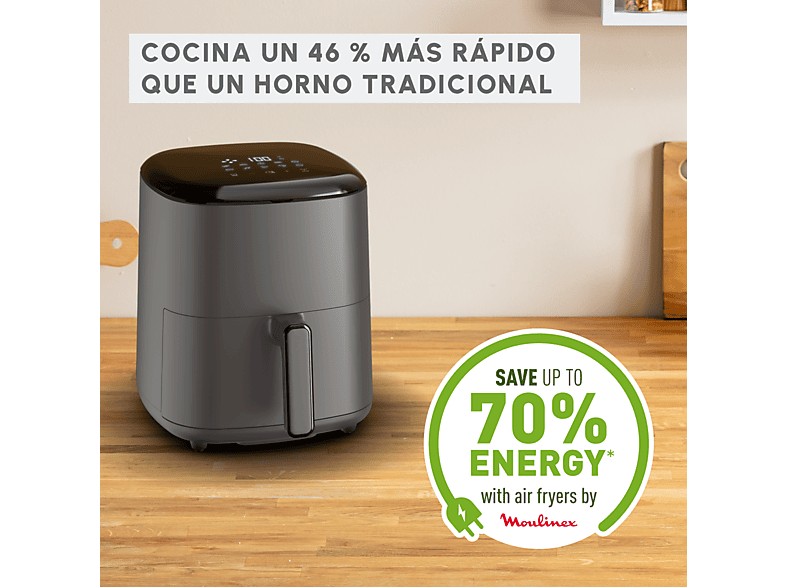 Freidora de aire - Moulinex Easy Fry Max 5L EZ245H,1500 W, 200 °C, 10 Programas, Tecnología Extra-Crisp, Temporizador, Panel Táctil LCD, Gris
