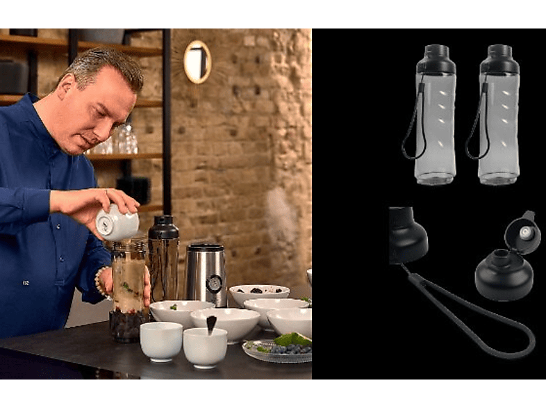 Batidora de vaso - Koenic KSBL-TR 456224 M, 450 W, 1.2 l, 2 Recipientes 600ml, Inox