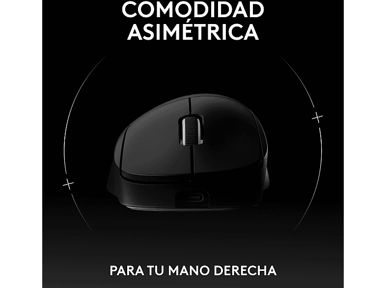 Ratón gaming - Logitech Pro X Superlight 2 DEX, 44.000 ppp, Lightspeed, Interruptores Lightforce, 95h batería, Sensor Hero 2, 60 gramos, Negro